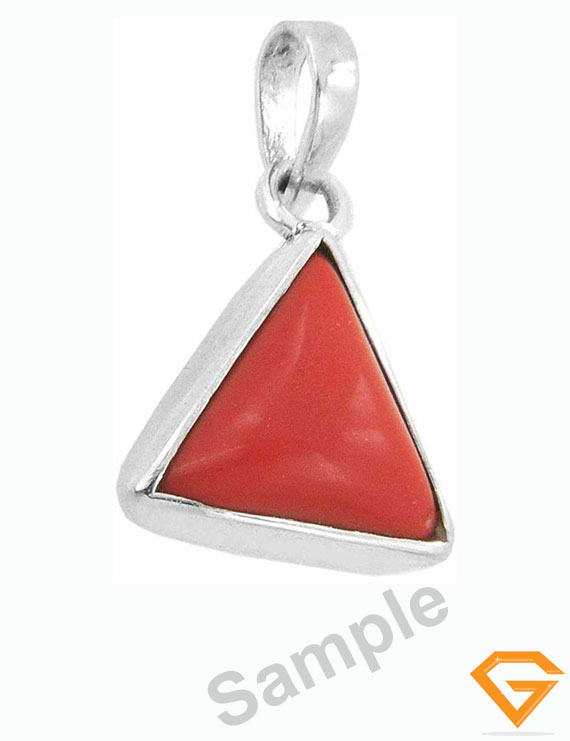5.25 ratti  Natural Certified Triangle Red Coral Silver Pendant — Buy Online India | Gemshub